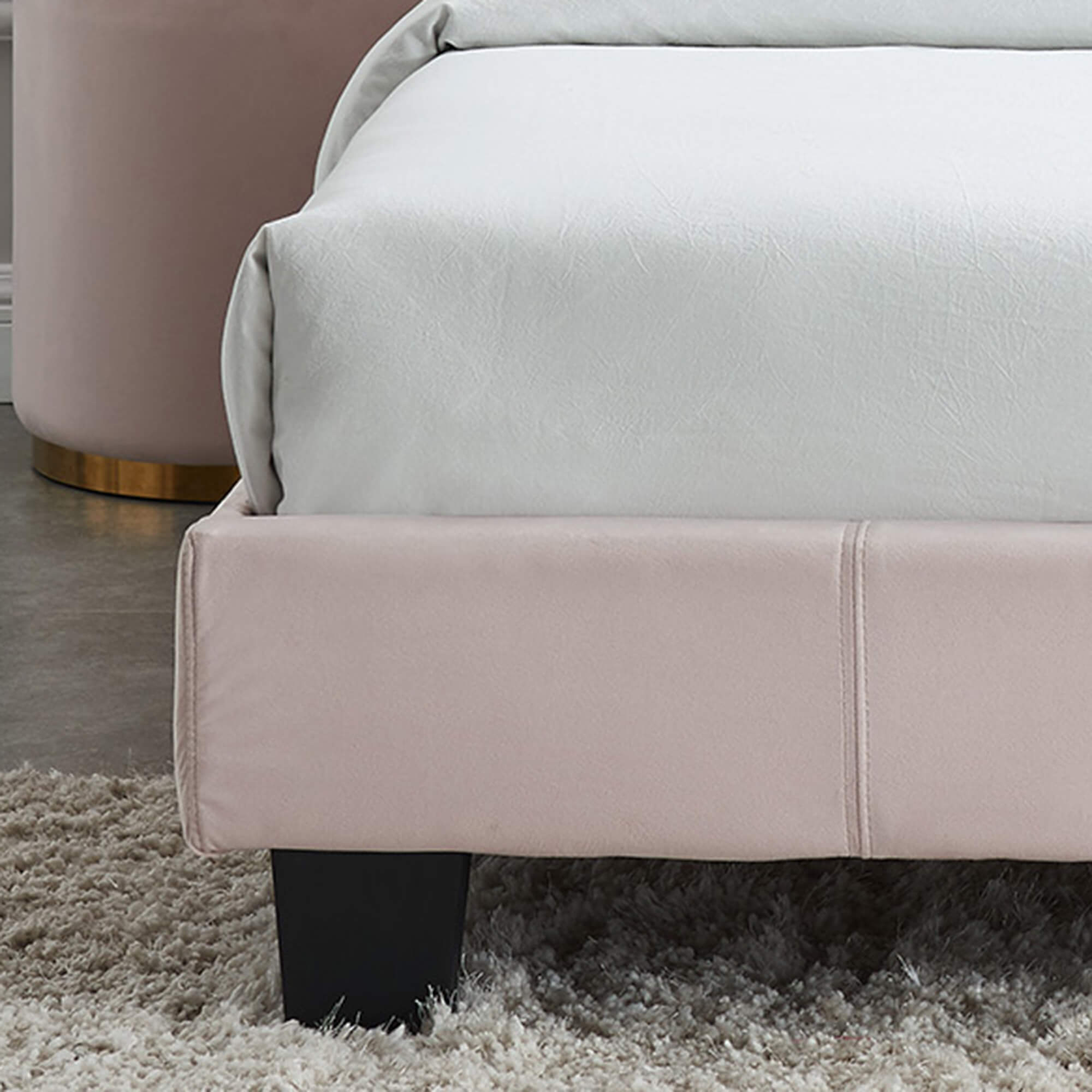 Modern Jazelle Queen Bed in Blush Pink Velvet Upholstery